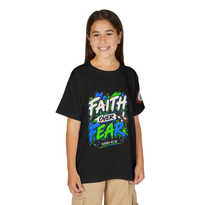 Faith Over Fear Youth T-Shirt — Christian Isaiah 41:10 Graphic Tee