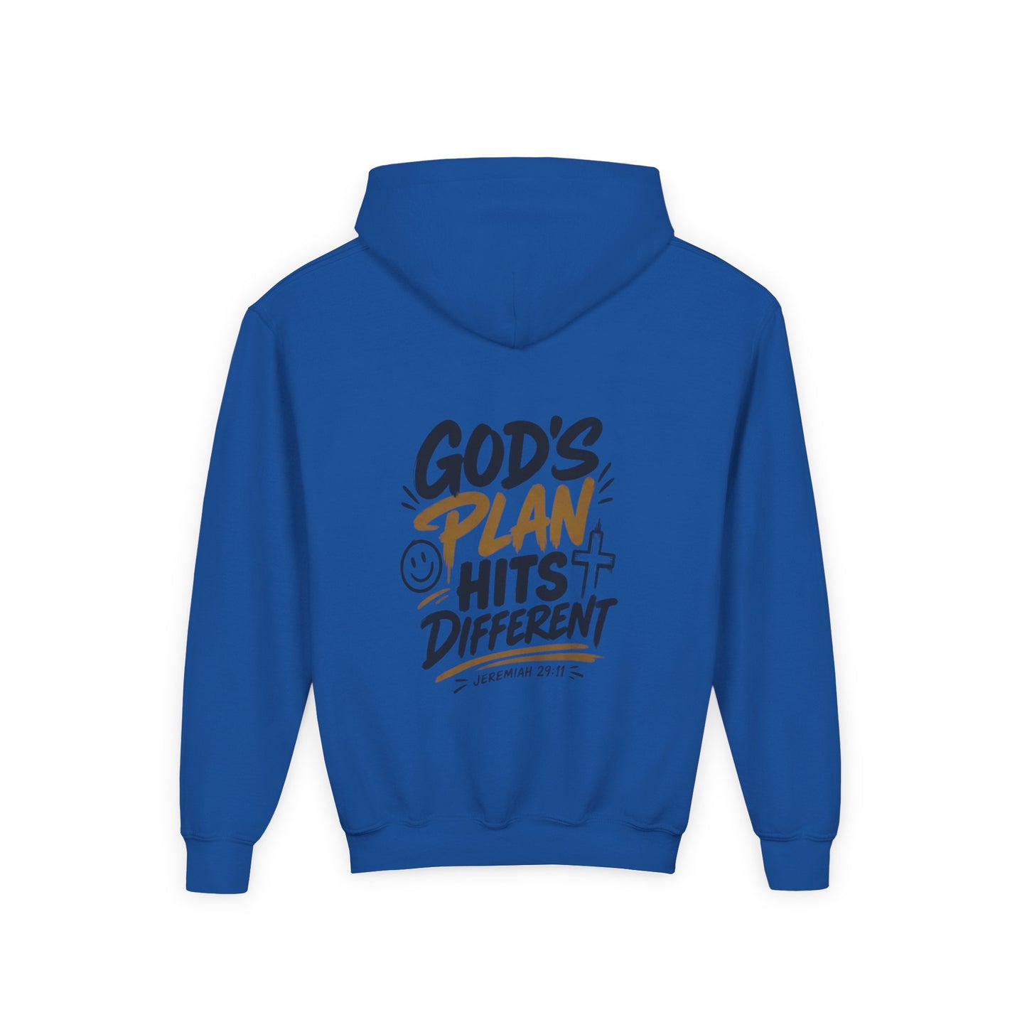Youth Hoodie — “God’s Plan Hits Different” Inspirational Christian Pullover
