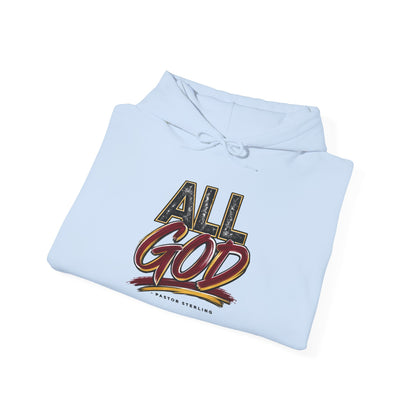 All God Hoodie — Christian Faith Graphic Pullover with Sleeve Emblem