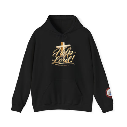 Help Me Lord Hoodie — Christian Cross Faith Pullover with Gold Script